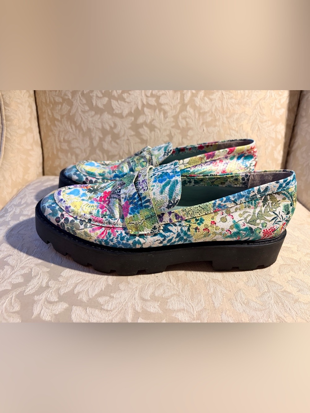 Franco Sarto Multicolor Floral Leather Penny Loafers